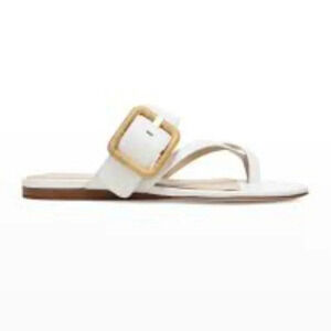 GUC- Veronica Beard Salva White Leather Buckle Flat Sandal Size 5 *defect* women